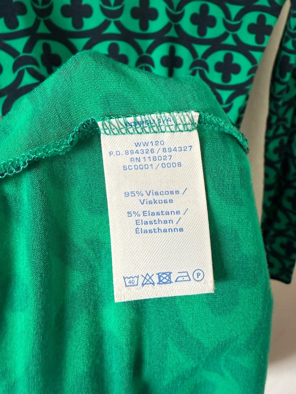 Boden Green Printed Wrap Dress Long Sleeve Viscose Blend Size 2 - Picture 13 of 13